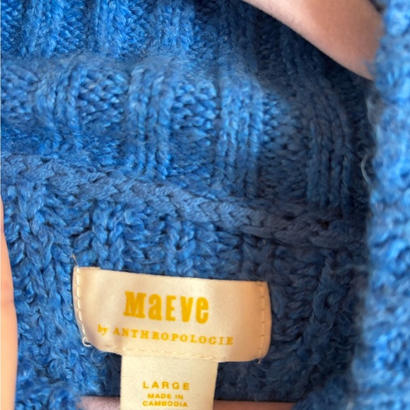 Anthropologie Vibrant Blue Ribbed Mock Neck Sweater - Picture 3 of 5